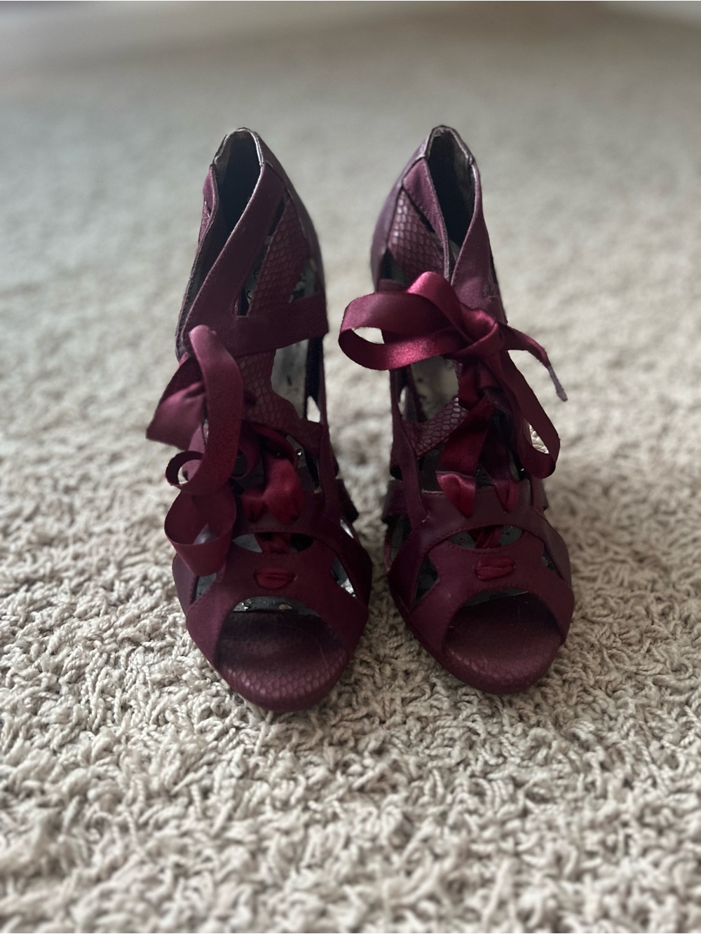 New Look Wine Lace-Up Peep-Toe Heels